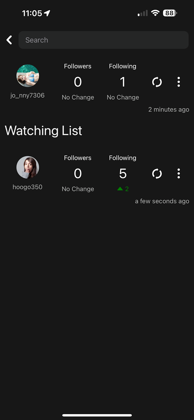 Add your boyfriend or crush to the watch list, and when new follows are detected, a green upward arrow will be displayed.